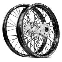 727 Moto Honda CRF250 2014-2024/CRF450 2013-2024 21X1.60/18X2.15 Black/Silver Wheel Set (Black Spokes)