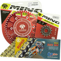 Mino / CZ 13-50T Beta RR 2ST 125-300 13-22 Gold MX Chain and Red Alloy Sprocket Kit