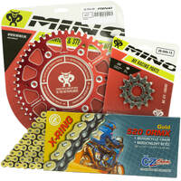 Mino / CZ 12-50T Beta X TRAINER 250-300 17-22 Gold X-Ring Chain and Red Alloy Sprocket Kit