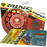 Mino/CZ  13-48T Honda CR125 2004-2007 Gold X-Ring Chain and Red Fusion Sprocket Kit