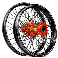 SM Pro / Excel A60 KTM-Husqvarna-GasGas 21X1.60/18X2.15 Black/Orange Wheel Set (Black Spokes)