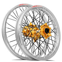 SM Pro / DID LT-X Honda CRF250 2014-2024/CRF450 2013-2024 21X1.60/19X2.15 Silver/Gold Wheel Set (Black Spokes)