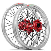 SM Pro / DID LT-X Honda CR125-250 02-07/CRF250-450R/X 02-12 21X1.60/19X2.15 Silver/Red Wheel Set (Black Spokes)