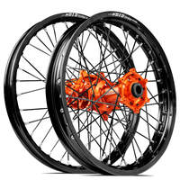SM Pro / DID LT-X KTM-Husqvarna-GasGas 21X1.60/18X2.15 Black/Orange Wheel Set (Black Spokes)