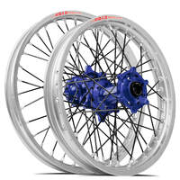 SM Pro / DID LT-X KTM-Husqvarna-GasGas 21X1.60/19X2.15 Silver/Blue Wheel Set (Black Spokes)