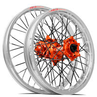SM Pro / DID LT-X KTM-Husqvarna-GasGas 21X1.60/19X2.15 Silver/Orange Wheel Set (Black Spokes)