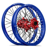 SM Pro / DID ST-X Honda CRF250L / CRF300L 2013-2024 21X1.60/18X2.15 Blue/Red Wheel Set (Black Spokes)