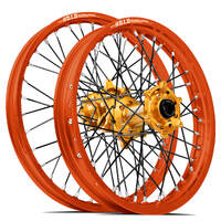 SM Pro / DID ST-X KTM-Husqvarna-GasGas 21X1.60/19X2.15 Orange/Gold Wheel Set (Black Spokes)