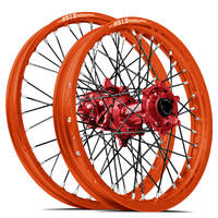 SM Pro / DID ST-X KTM-Husqvarna-GasGas 21X1.60/19X2.15 Orange/Red Wheel Set (Black Spokes)