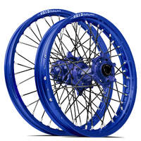 SM Pro / DID ST-X Kawasaki KX125-250/KXF250-450 2006-2024 21X1.60/18X2.15 Blue/Blue Wheel Set (Black Spokes)