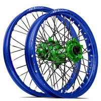 SM Pro / DID ST-X Kawasaki KX125-250/KXF250-450 2006-2024 21X1.60/18X2.15 Blue/Green Wheel Set (Black Spokes)