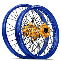 SM Pro / DID ST-X Kawasaki KX125-250/KXF250-450 2006-2024 21X1.60/18X2.15 Blue/Gold Wheel Set (Black Spokes)