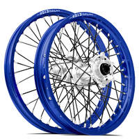 SM Pro / DID ST-X Kawasaki KX125-250/KXF250-450 2006-2024 21X1.60/18X2.15 Blue/Silver Wheel Set (Black Spokes)