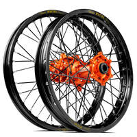 SM Pro / Excel KTM-Husqvarna-GasGas 21X1.60/18X2.15 Black/Orange Wheel Set (Black Spokes)
