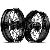 SM Pro Honda CRF250 2014-2024/CRF450 2013-2024 17X3.50/17X4.25 Black/Black Wheel Set (Black Spokes)