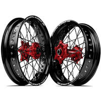 SM Pro Honda CRF250 2014-2024/CRF450 2013-2024 17X3.50/17X4.25 Black/Red Wheel Set (Black Spokes)