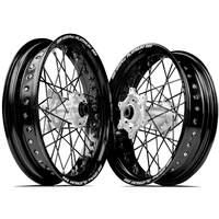 SM Pro Honda CRF250 2014-2024/CRF450 2013-2024 17X3.50/17X4.25 Black/Silver Wheel Set (Black Spokes)