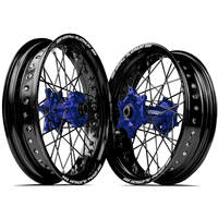 SM Pro Honda CRF250 2014-2024/CRF450 2013-2024 17X3.50/17X5.00 Black/Blue Wheel Set (Black Spokes)