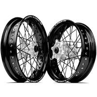 SM Pro Honda CRF450 13-22/CRF250 14-22 17x3.50/17x4.25 Black/Sil Cush Wheel Set (Black Spokes)