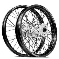 SM Pro Honda CRF250 2014-2024/CRF450 2013-2024 21X1.60/19X1.85 Black/Silver Wheel Set (Black Spokes)