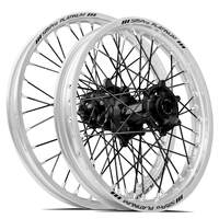 SM Pro Honda CRF250 2014-2024/CRF450 2013-2024 21X1.60/19X2.15 Silver/Black Wheel Set (Black Spokes)