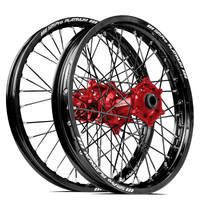 SM Pro Honda CR125-250 02-07/CRF250-450R/X 02-12 21X1.60/19X1.85 Black/Red Wheel Set (Black Spokes)