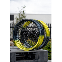 SM Pro KTM-Husqvarna-GasGas 17X3.50/17X4.25 Black Yellow/Black Wheel Set (Black Spokes)