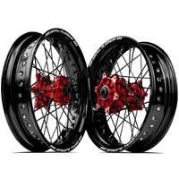 SM Pro KTM-Husqvarna-GasGas 17X3.50/17X4.25 Black/Red Cush Wheel Set (Black Spokes)
