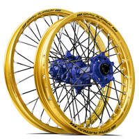 SM Pro KTM-Husqvarna-GasGas 21X1.60/18X2.15 Gold/Blue Wheel Set (Black Spokes)