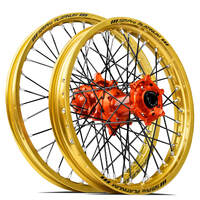 SM Pro KTM-Husqvarna-GasGas 21X1.60/18X2.15 Gold/Orange Wheel Set (Black Spokes)