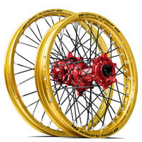 SM Pro KTM-Husqvarna-GasGas 21X1.60/18X2.15 Gold/Red Wheel Set (Black Spokes)