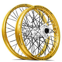 SM Pro KTM-Husqvarna-GasGas 21X1.60/18X2.15 Gold/Silver Wheel Set (Black Spokes)