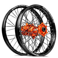 SM Pro KTM-Husqvarna-GasGas 21X1.60/18X2.15 Black/Orange Wheel Set (Black Spokes)