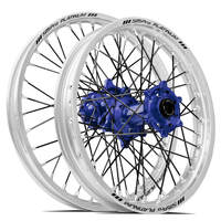 SM Pro KTM-Husqvarna-GasGas 21X1.60/18X2.15 Silver/Blue Wheel Set (Black Spokes)
