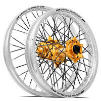 SM Pro KTM-Husqvarna-GasGas 21X1.60/18X2.15 Silver/Gold Wheel Set (Black Spokes)