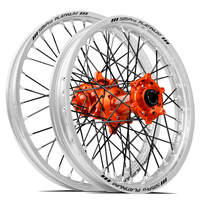 SM Pro KTM-Husqvarna-GasGas 21X1.60/18X2.15 Silver/Orange Wheel Set (Black Spokes)