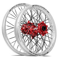 SM Pro KTM-Husqvarna-GasGas 21X1.60/18X2.15 Silver/Red Wheel Set (Black Spokes)